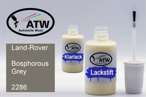 Land-Rover, Bosphorous Grey, 2286: 20ml Lackstift + 20ml Klarlack - Set, von ATW Autoteile West.